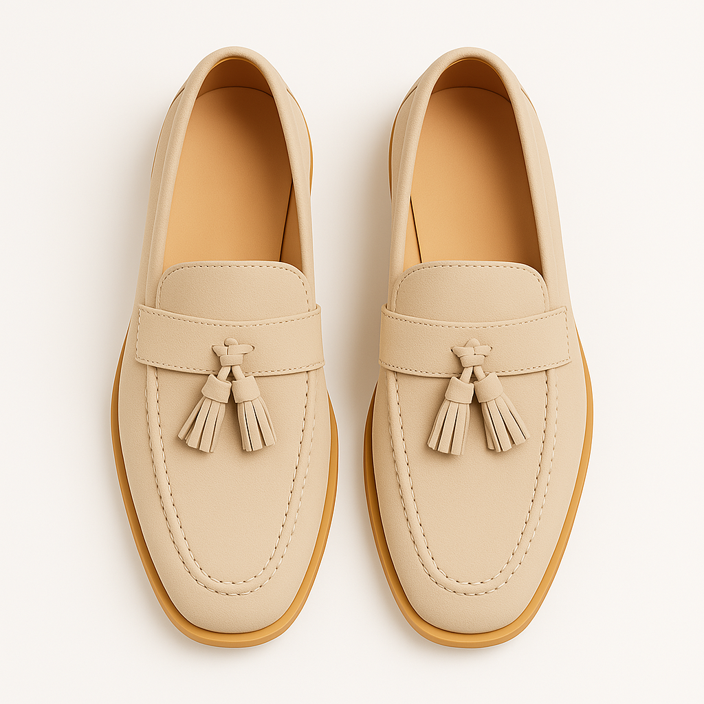 Men’s beige suede tassel loafers
