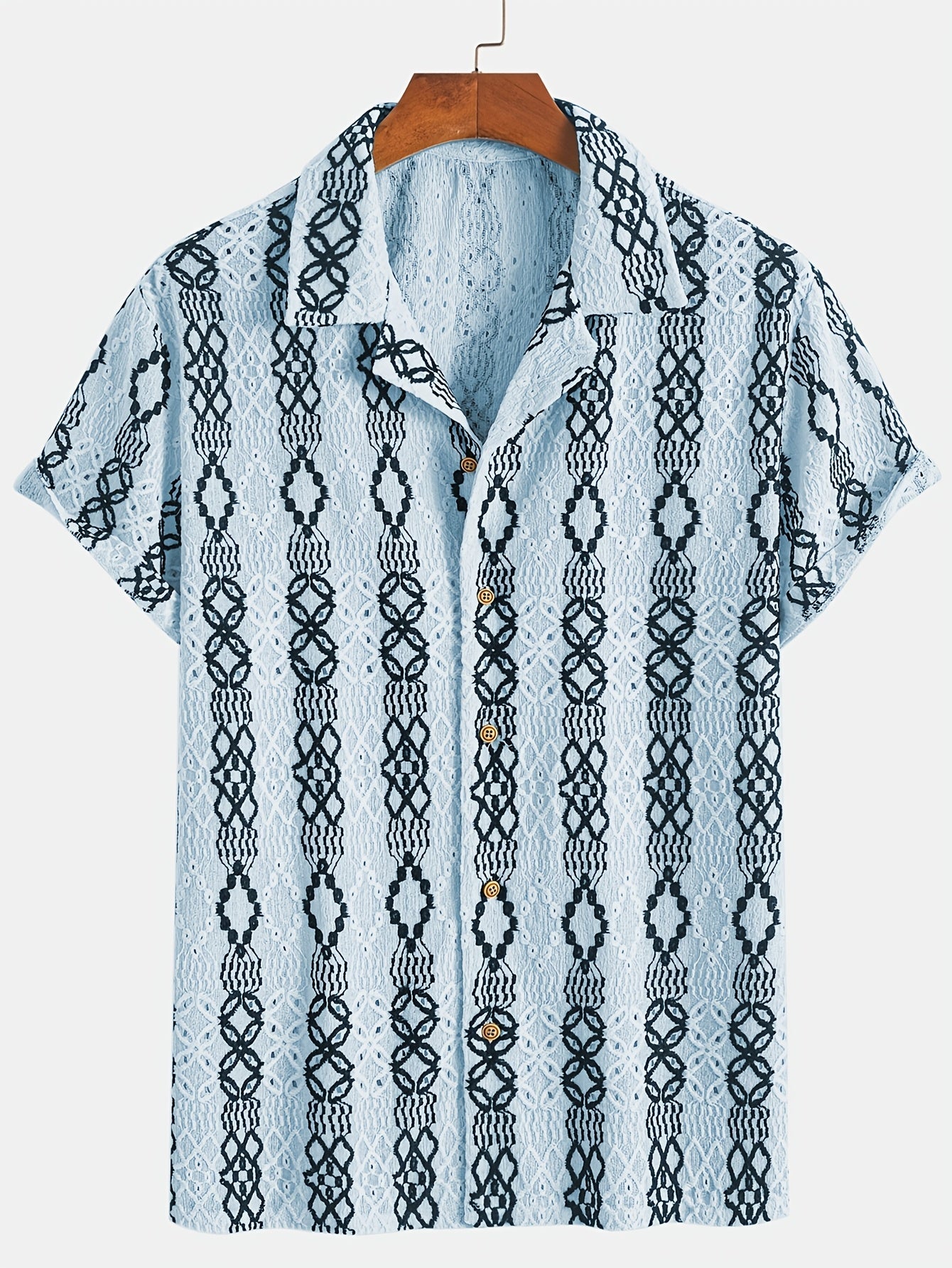 Men’s short sleeve summer shirt – button-up with embroidered pattern