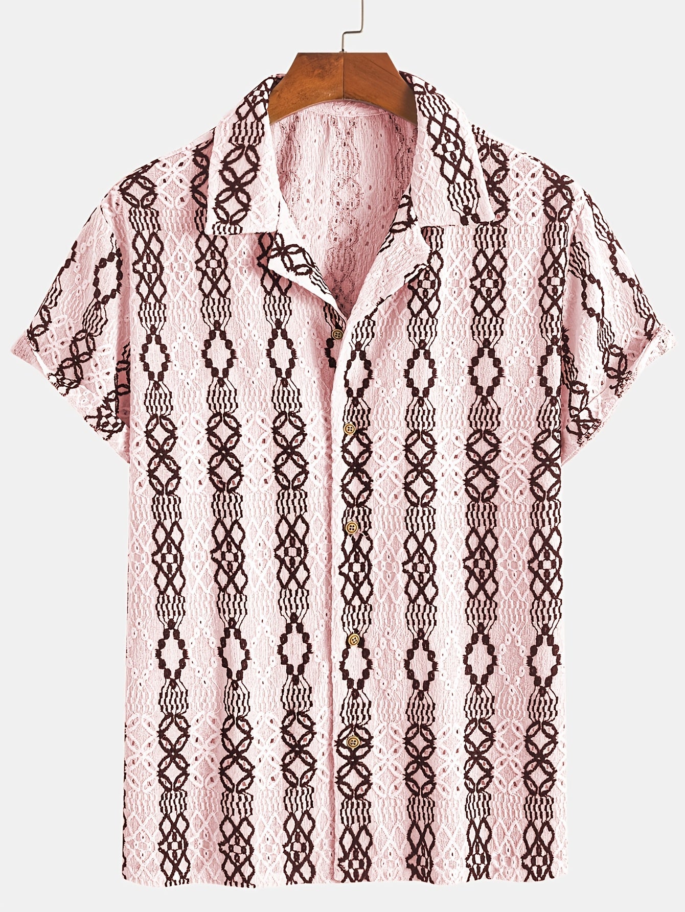Men’s short sleeve summer shirt – button-up with embroidered pattern