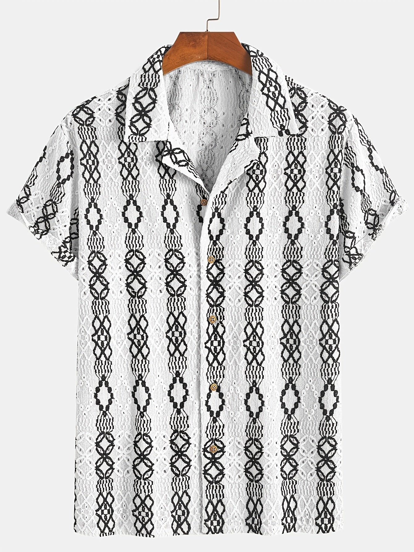 Men’s short sleeve summer shirt – button-up with embroidered pattern