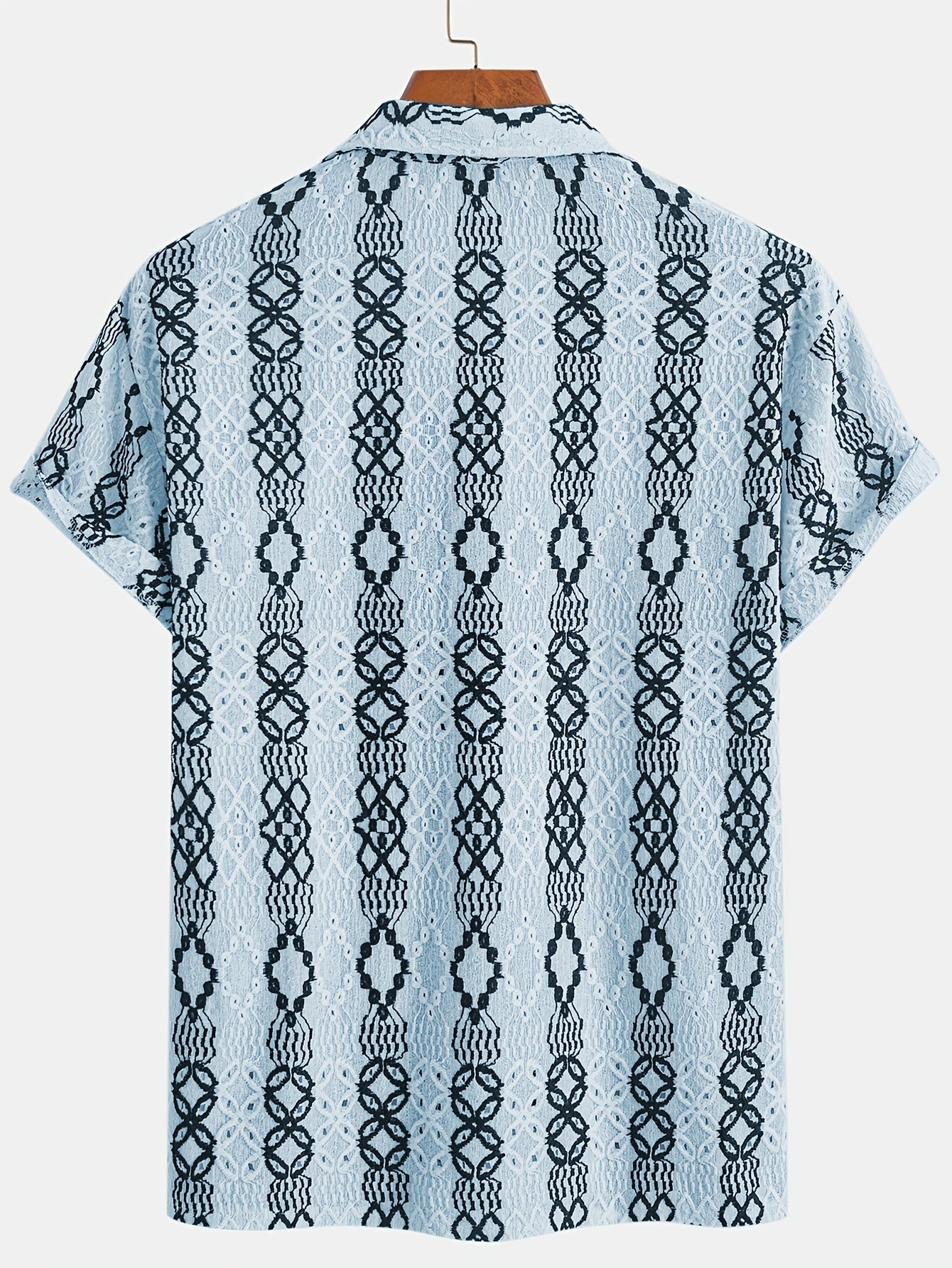 Men’s short sleeve summer shirt – button-up with embroidered pattern