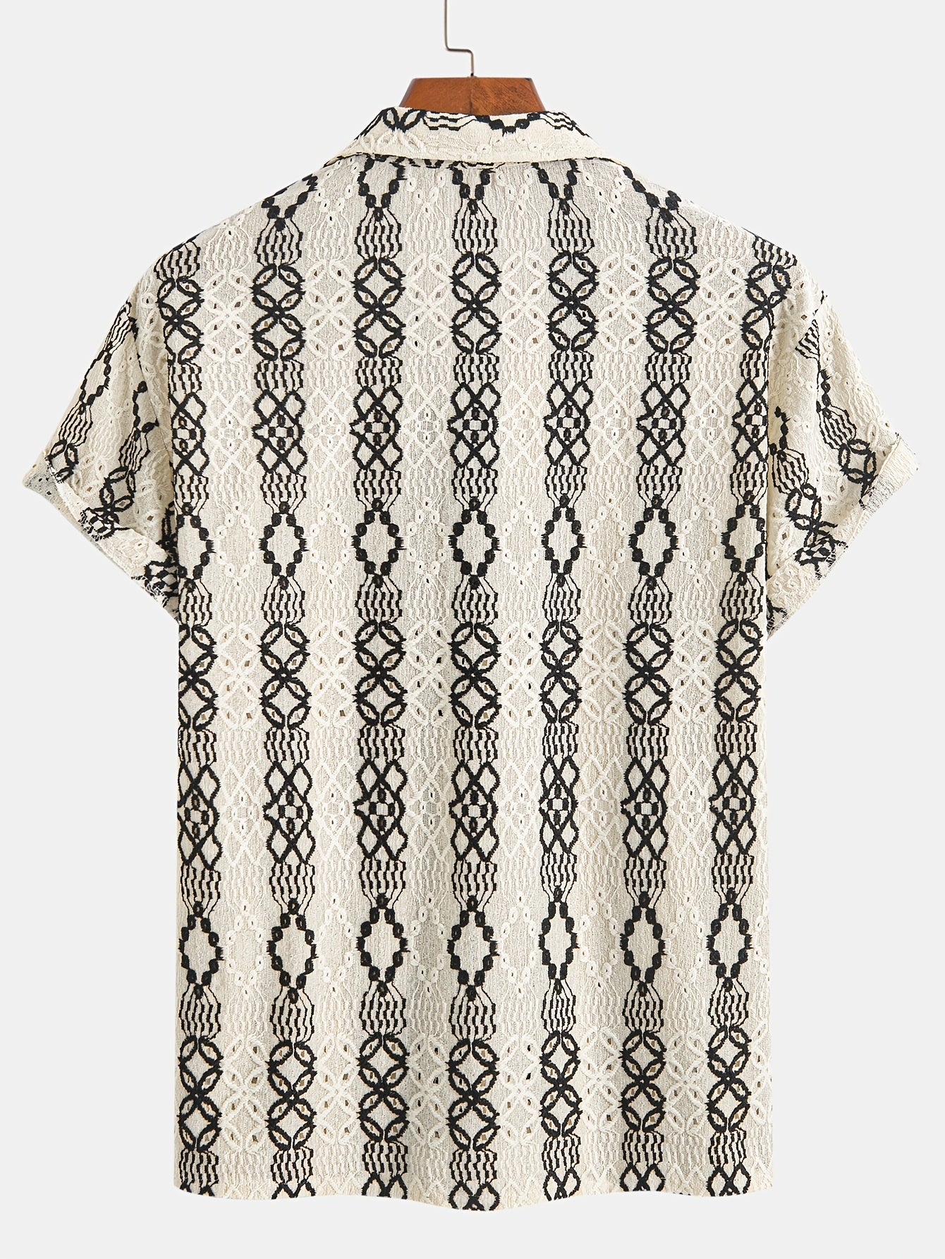 Men’s short sleeve summer shirt – button-up with embroidered pattern