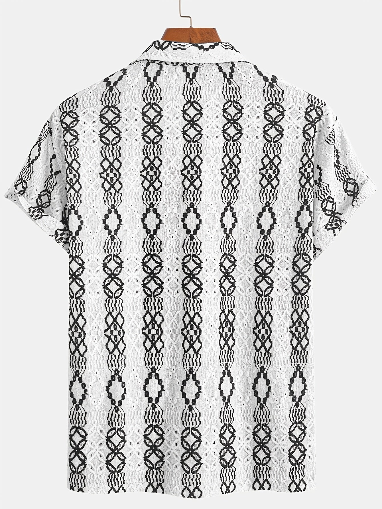 Men’s short sleeve summer shirt – button-up with embroidered pattern
