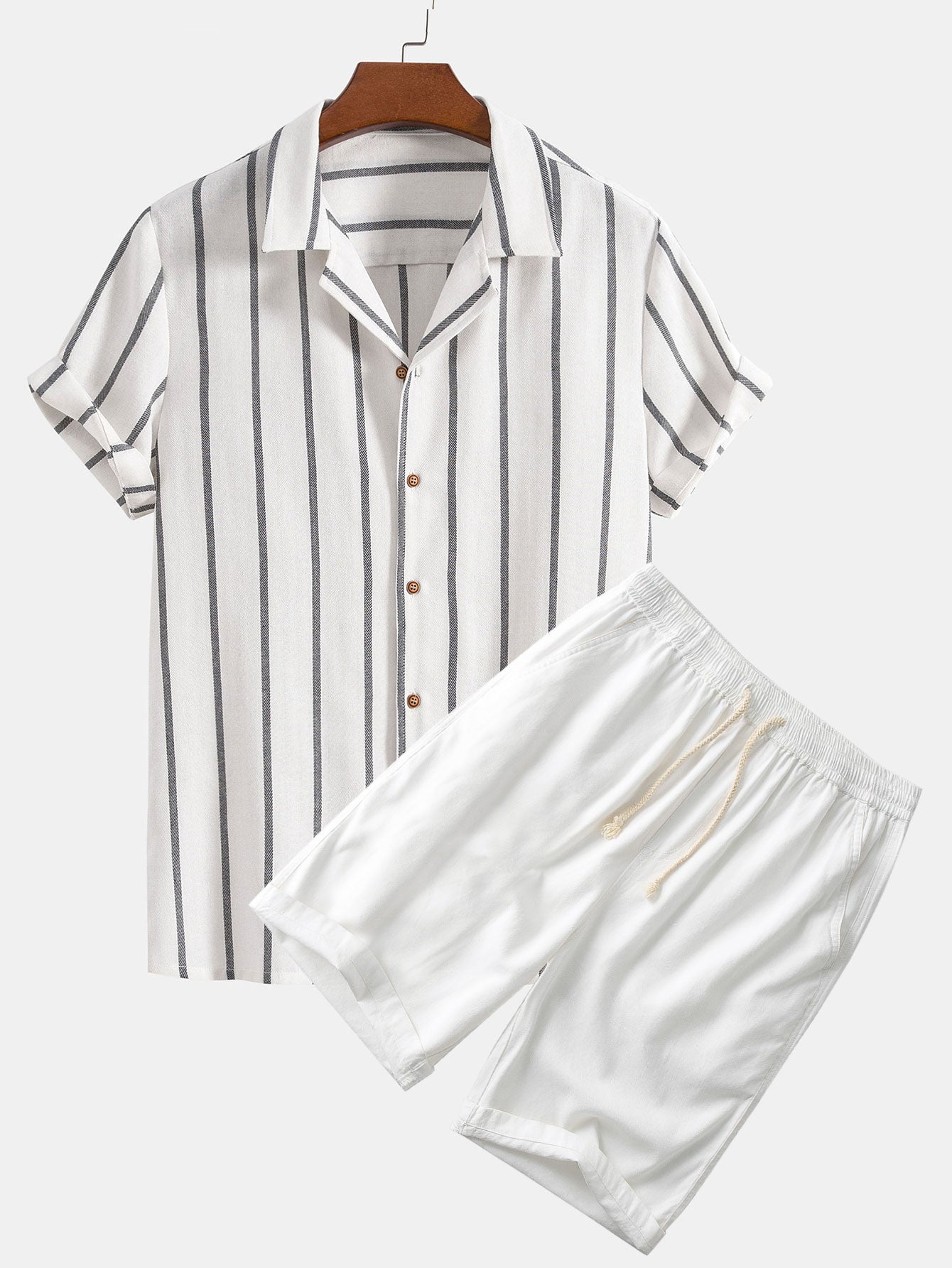 Men's summer co-ord set - striped short sleeve shirts & casual shorts