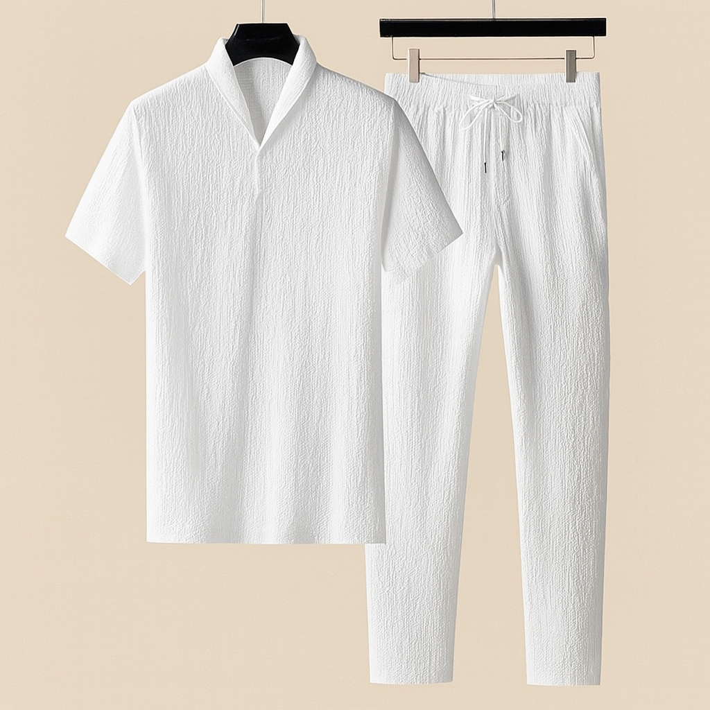 Men's summer set - short sleeve shirt & pants with drawstring waist