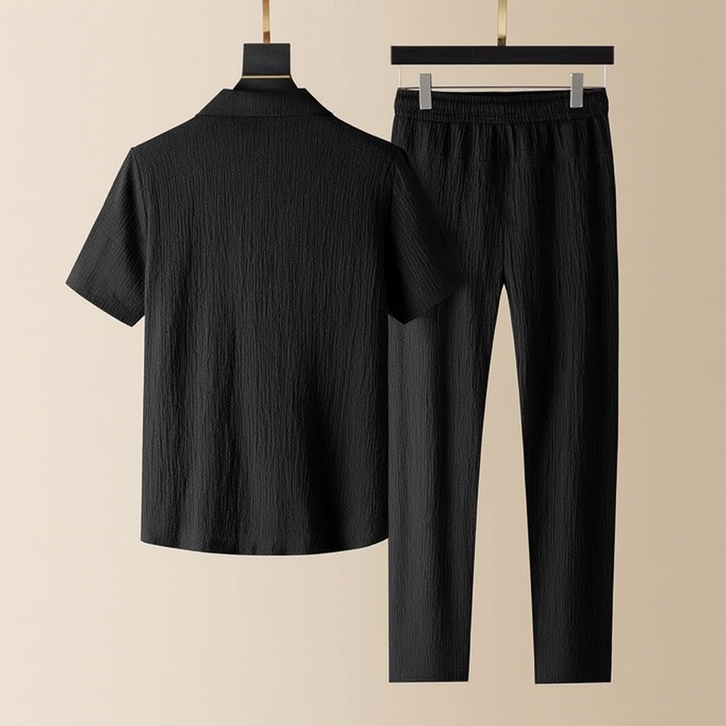 Men's summer set - short sleeve shirt & pants with drawstring waist