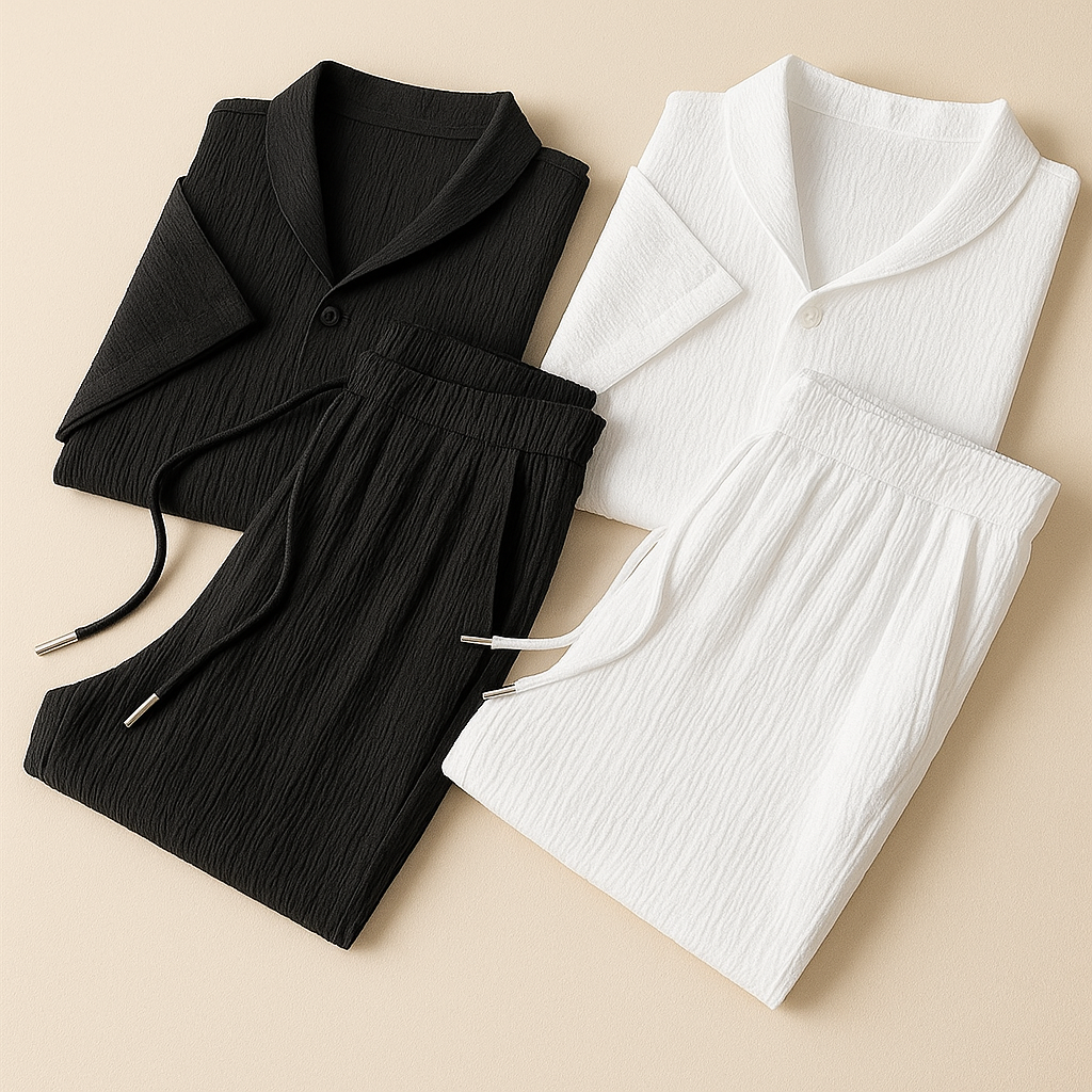 Men's summer set - short sleeve shirt & pants with drawstring waist