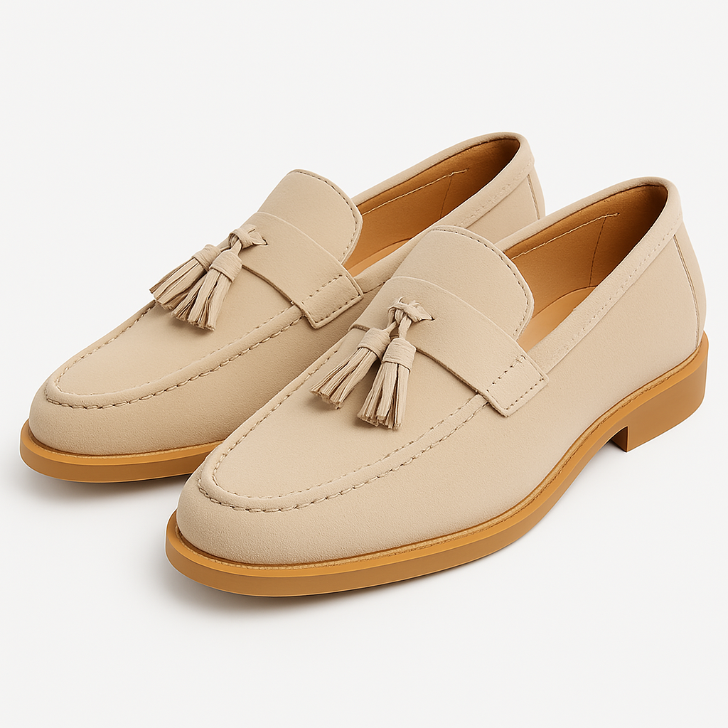 Men’s beige suede tassel loafers
