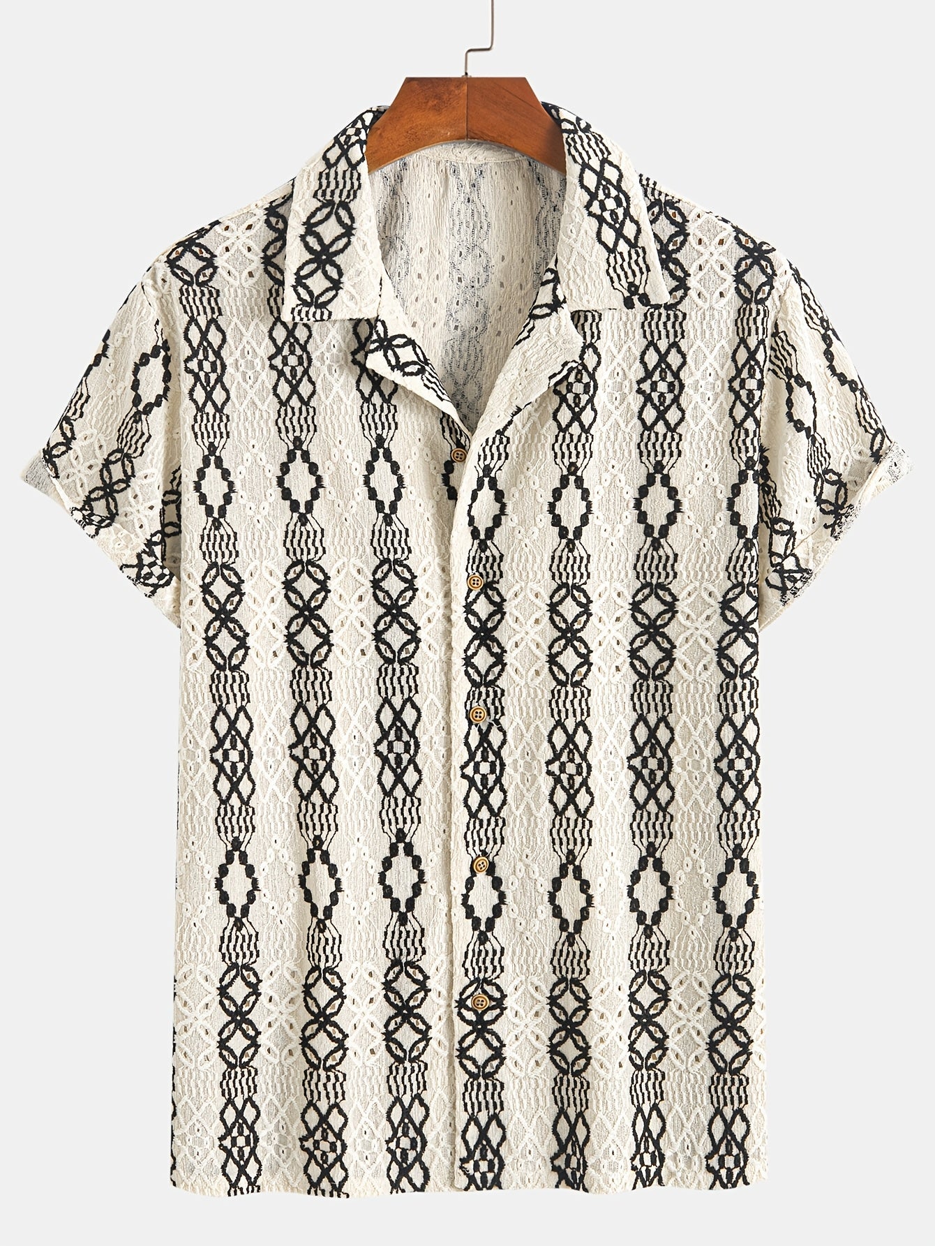 Men’s short sleeve summer shirt – button-up with embroidered pattern