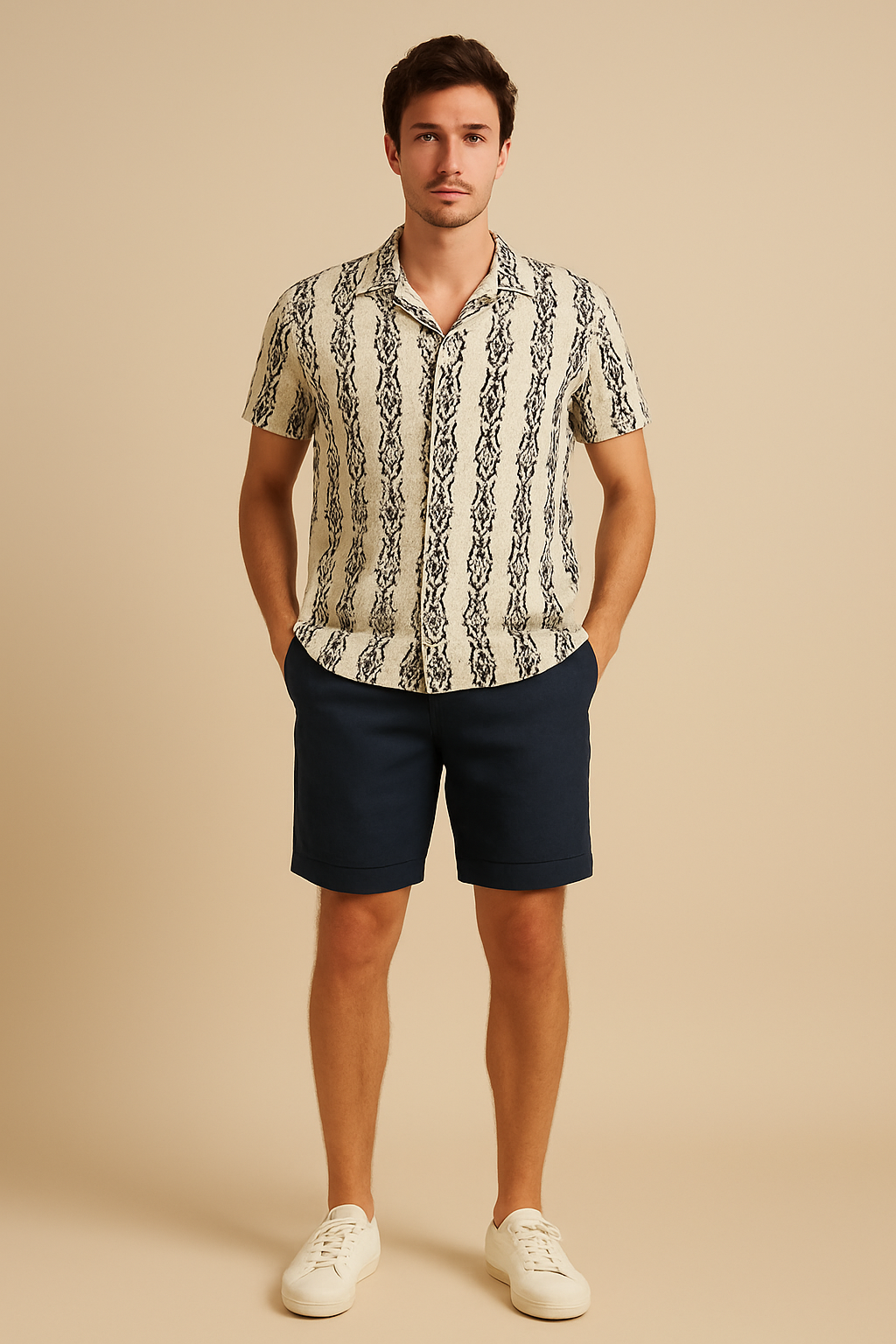 Men’s short sleeve summer shirt – button-up with embroidered pattern