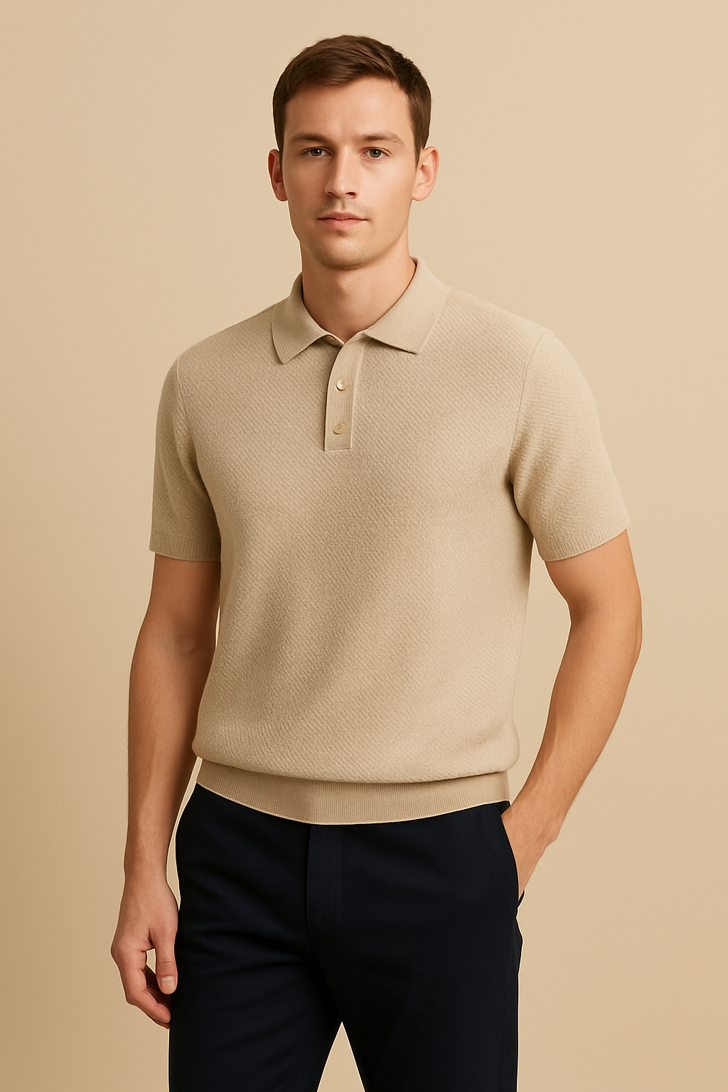Men's short-sleeve textured polo shirt
