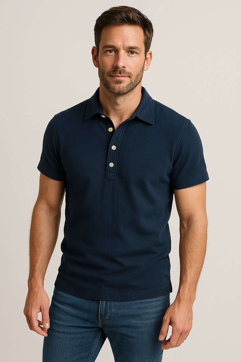 Men's button front short-sleeve polo shirt